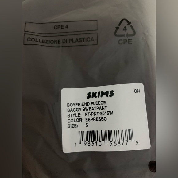 SKIMS BOYFRIEND FLEECE BAGGY SWEATPANT- ESPRESSO- SMALL-BNWT - Picture 1 of 10